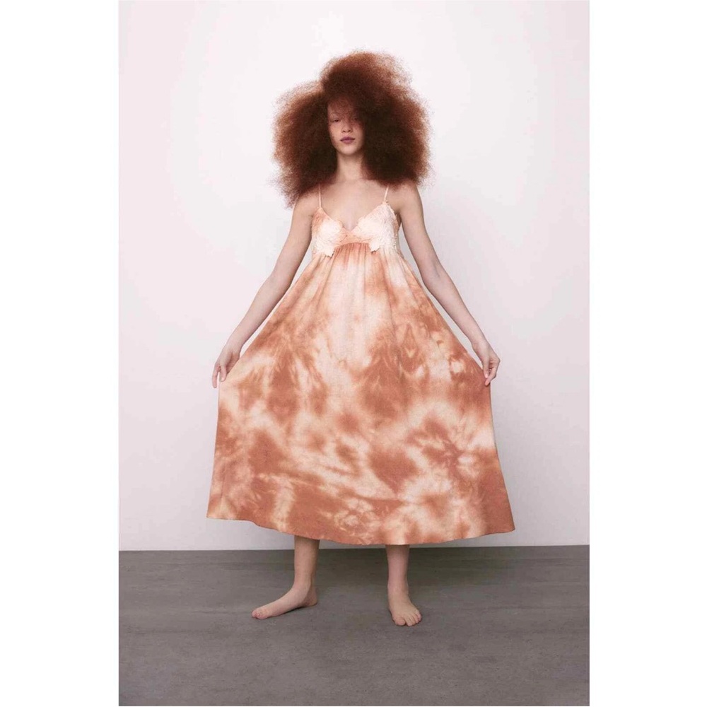 Zara Tie-Dye Midi Dress in Brown and Cream